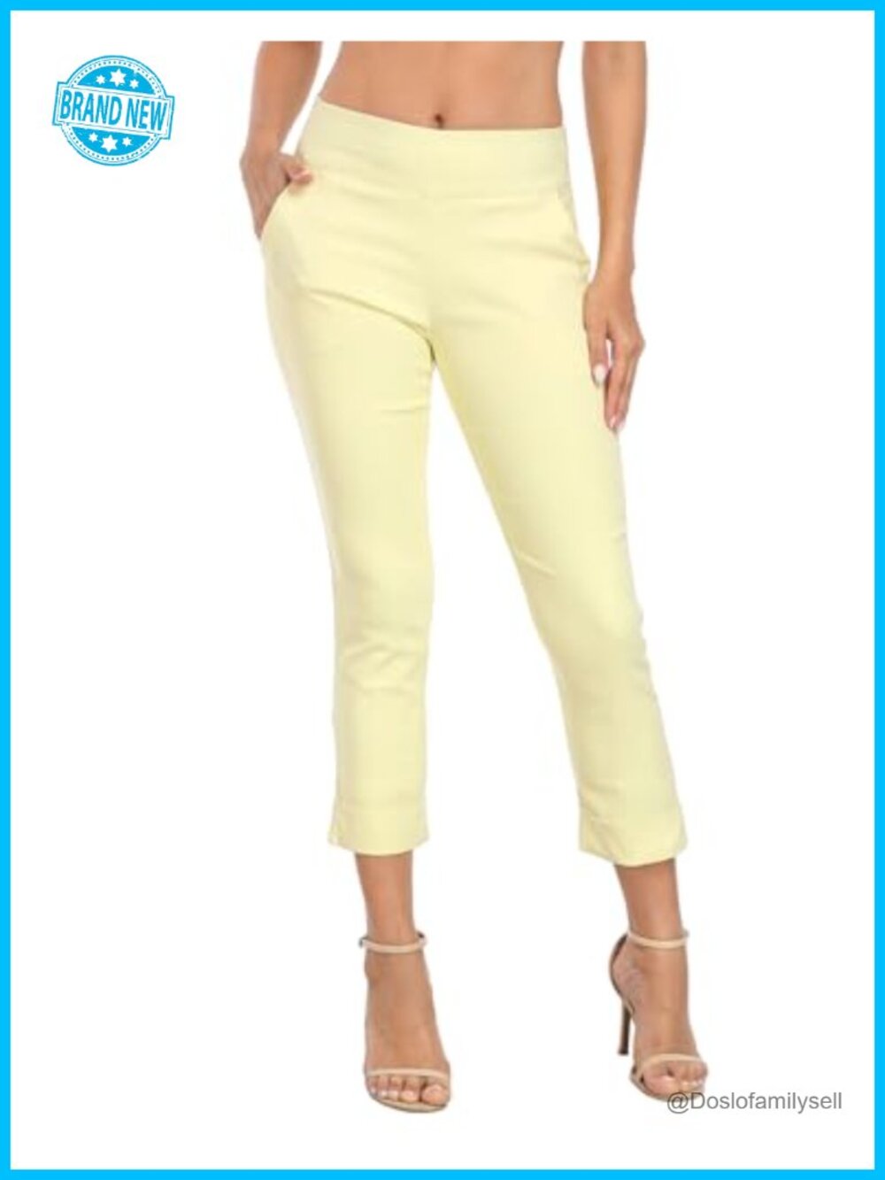 Pull On Capri Pants with Pockets Elastic Waist Cropped Stretch